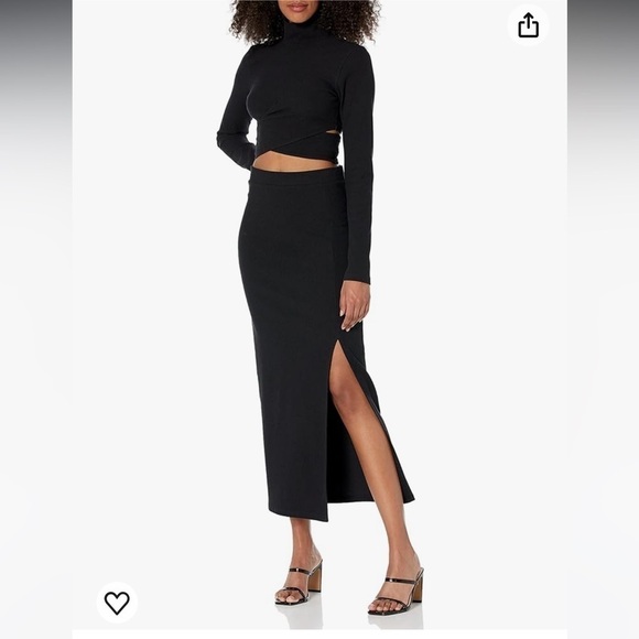 Porsha Williams black two piece co ord set turtleneck crop top maxi skirt fitted - Picture 2 of 13